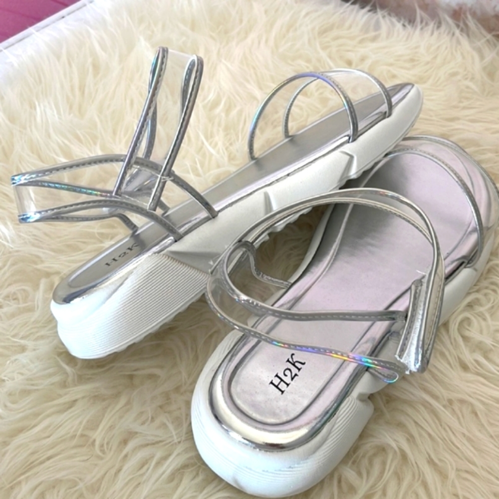 H2K CHUNKY AGNES SILVER TRANSPARENT SANDALS